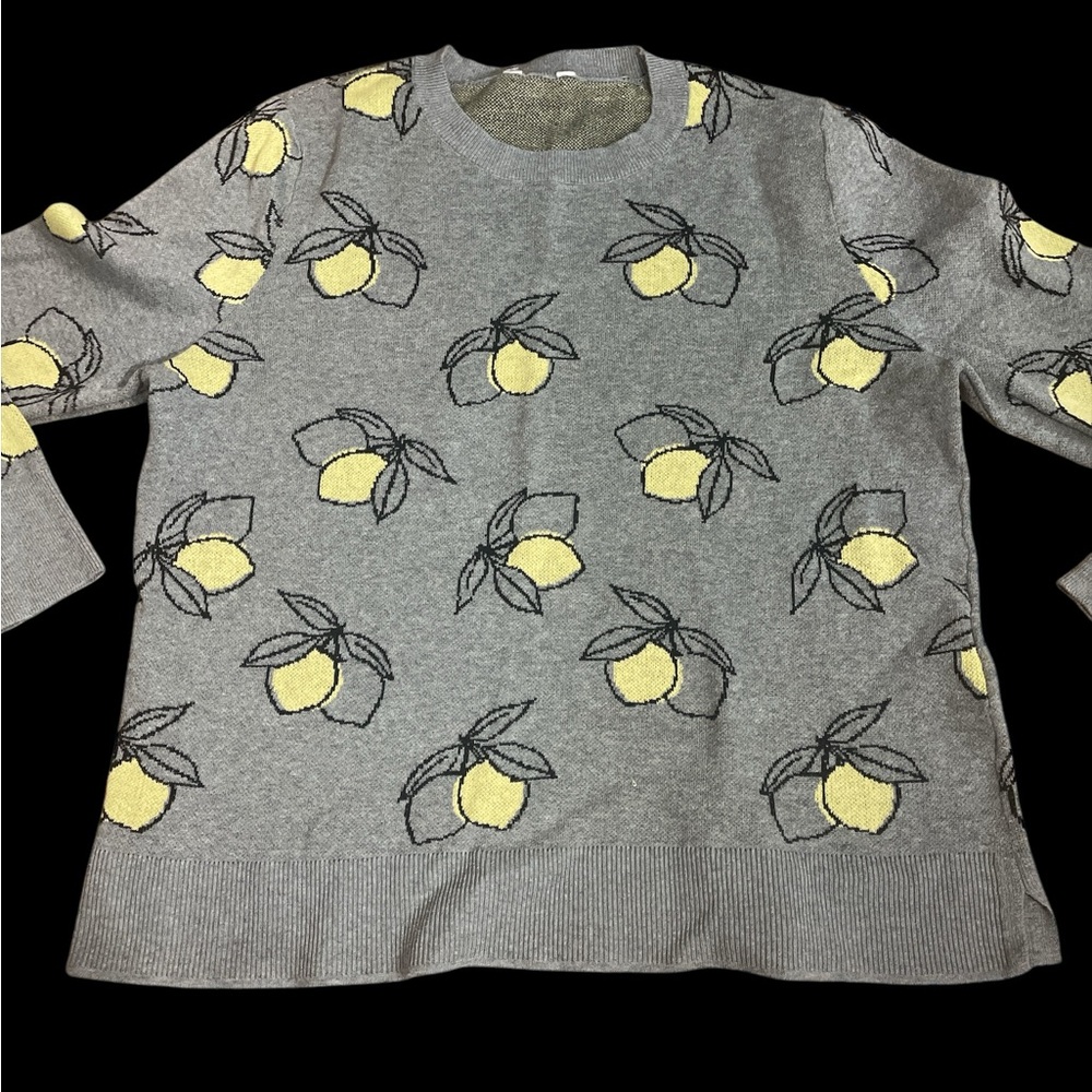 Vintage grey lemon print pull over sweater cottagecore coastal granny novelty - Picture 6 of 6